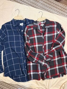 Sonoma women’s 1x: Plaid Button-Up Shirt Duo - Navy & Black/Red